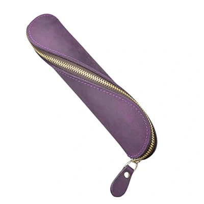 Image of Leather Pen Case, Vintage Zippered Pencil Pouch Holder Case Can Hold 6 8 Pens for Work Office