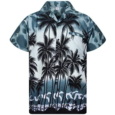 Image of King Kameha Men&#039;s Beach Shirt Short Sleeve Casual Button Down Hawaii Vacation, Beach, Grey, 5XL