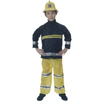 Image of Henbrandt Children’s Fireman Fire Fighter Fancy Dress Costume Size Medium Ages 7 9 Boys and Girls Firefighter Outfit for Kids