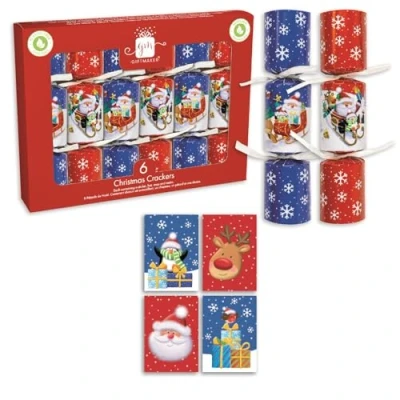 Image of Giftmaker Pack 6 Mini Novelty Christmas Crackers Blue &amp; Red Santa Sleigh Design