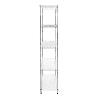 Image of Wire Shelving Rack 5 Tier Metal Storage Unit Heavy Duty Free Standing Boltless Height Adjustable Shelves &amp; Levelling Feet Kitchen Office Garage Silver Chrome 1000kg Weight Capacity 45cm x 90cm 180cm