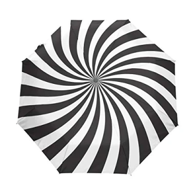 Image of Windproof Reinforced Frame, Automatic Umbrella Auto Open Close for Fast Release Compact Black White Spiral Swirl
