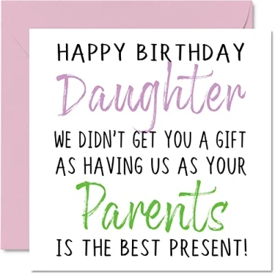 Image of Funny Birthday Cards for Daughter from Parents Happy No Gift Card Dad Mum, Rude Banter Gifts, 145mm x Joke Humour Greeting Her