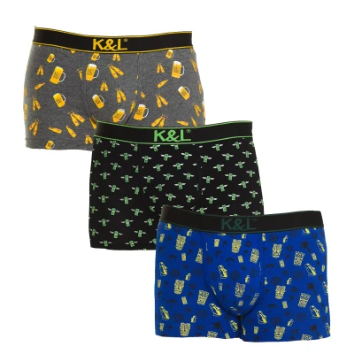 Image of Kisses&amp;Love Mens Pack 3 Boxers Funny breathable fabric KL3010 man Multicolour Size Small