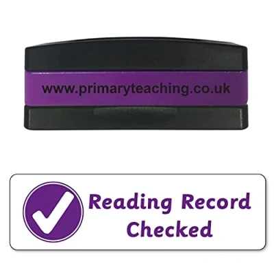 Image of Stackable Reading Record Checked Tick Pre Inked School Teachers Feedback Marking Stamper Stamp 44x13mm Primary Teaching Services (Purple)