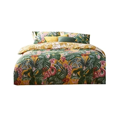 Image of furn. Medinilla Tropical Reversible Duvet Cover Set Mustard Cotton Size Single