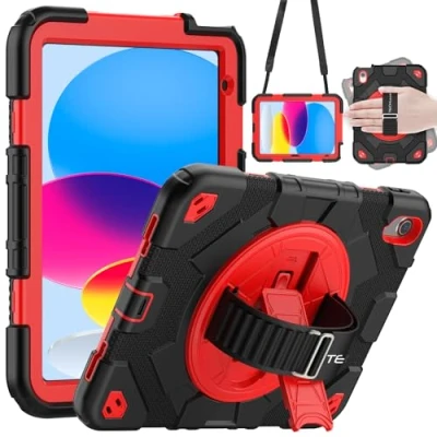 Image of TECHGEAR SUPE Case fits Apple iPad 10th Generation 10.9&quot; / 10 2022 Tough Rugged HEAVY DUTY Shockproof Fun for Kids Boys Girls with 360 Rotating Stand, Hand Strap &amp; Shoulder
