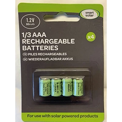Image of Pack of 4 Rechargeable Ni MH Batteries 1/3 AAA 80 mAh 1.2 V for Solar Products