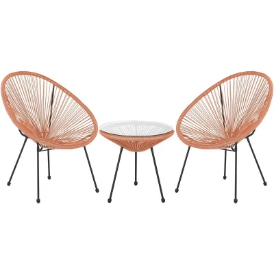 Image of Mid Century Modern Garden Bistro Set Table and Chairs 3 Piece Orange Acapulco II