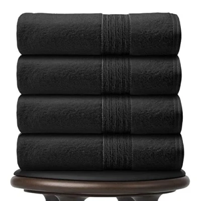 Image of GC GAVENO CAVAILIA 450 GSM Bath Towels Set of 4, 70X120 Cm Large, Lightweight Quick Dry Egyptian Cotton Towel, Hotel Quality Bathroom Towels, Black
