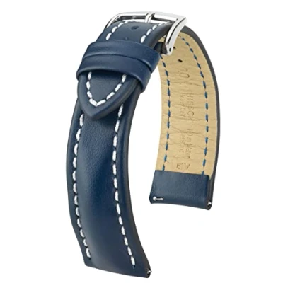 Image of HIRSCH Heavy Calf Men&#039;s Watch Strap Blue Leather Size 20 mm/Clasp 18 mm