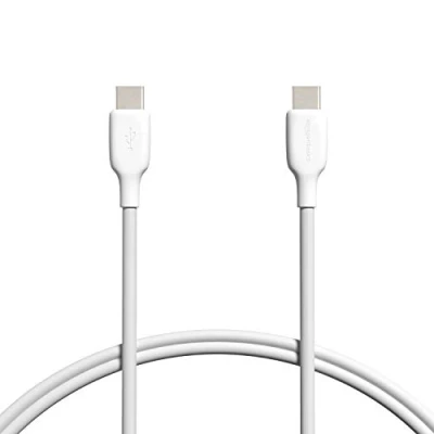 Image of Amazon Basics USB C to 2.0 Fast Charger Cable, 480Mbps Speed, 60W, IF Certified, for Apple iPhone 15, iPad, Samsung Galaxy, Tablets, Laptops, 0.91 m, White