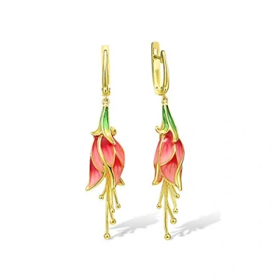 Image of Santuzza Red Tulip Drop Earrings 925 Sterling Silver Handmade Enamel Flower Dangle Earring for Women