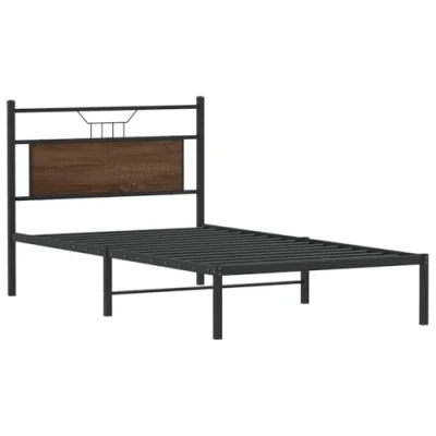 Image of vidaXL Bed Frame Engineered Wood/Metal Brown Oak 100x190 cm Single for Bedroom with Storage Space