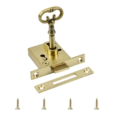 Image of UFURMATE Vintage Lock, 1Pack Gold Cabinet Lock Set with Key Decorative Antique Brass for Cabinet, Wardrobe, Drawer, Cupboard, Wooden Boxes