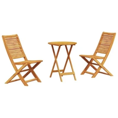 Image of vidaXL Solid Acacia Folding Garden Table and Chairs Set Rustic Outdoor Patio/Balcony Furniture with Parasol Hole Ideal for Dining, Relaxing