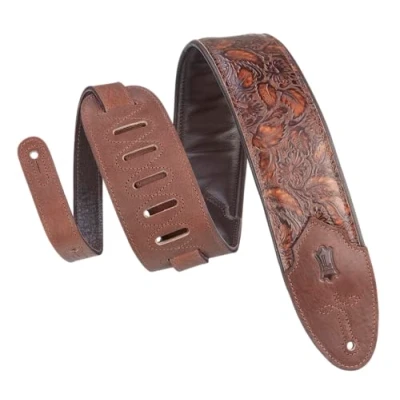 Image of Levy&#039;s Leathers Sundance 3&quot; wide Embossed Leather Guitar Strap; Western Series Geramium Whiskey (M4WP 006)