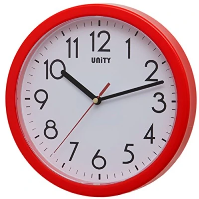 Image of Unity Wall Clock, Hastings, Silent Sweep, Modern, Red, 22 cm / 8.6 inch