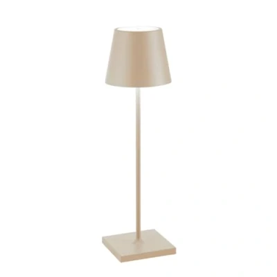 Image of Zafferano, Poldina Pro Lamp, Rechargeable Cordless Table Lamp with Touch Controls, Suitable for Interior and Outdoor, Dimmer, 2200 3000 K, Height 38 cm, Sand Colour