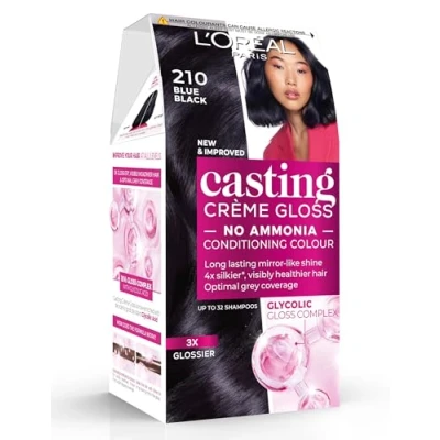 Image of Lâ™Oréal Paris Ammonia Free Semi Permanent Hair Dye, 210 Blue Black, Glossy Colour, Natural Looking Finish, For Up To 28 Shampoos, Casting Crème Gloss, 1 Application