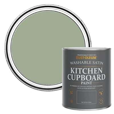 Image of Rust Oleum Green Scrubbable Kitchen Cupboard Paint in Satin Finish Bramwell 750ml
