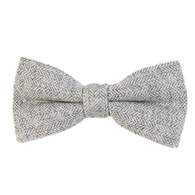 Image of DonDon Men’s checkered plaid tweed look bow tie 4.72 x 2.36 12 6 cm already tied and completely adjustable light grey herringbone pattern