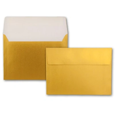 Image of NEUSER PAPIER 25x envelopes DIN C5 gold metallic 16.2 x 22.9 cm self adhesive glossy for large invitations and cards birthdays or weddings