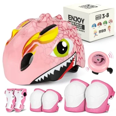 Image of VICTGOAL Kids Bike Helmet with Cute 3D Cartoon Design for Cycling Roller Skating Scooting Lightweight Sports Safety Ages 3 8 Boys Girls Size Adjustable (Pink Set 2, S: 50 54cm)