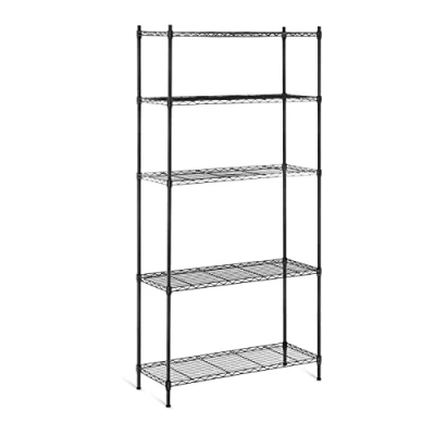 Image of Royal Catering Metal Storage Rack 5 Tier Wire Shelving Unit Boltless System Kitchen Shelves Black Epoxy Finish RCMR 1800P19B (5 Shelves, Total Capacity 150kg, 30kg/shelf, 35x90x180cm)