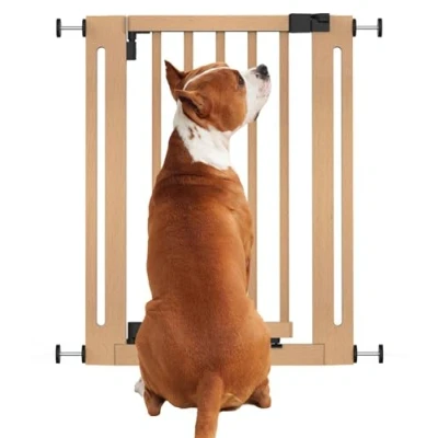 Image of Bettacare Wooden Elegance Dog Gate, Natural, 63cm 71cm, Pressure Fit Safety Gate for Puppy, and Pet, Stylish Design Easy Installation