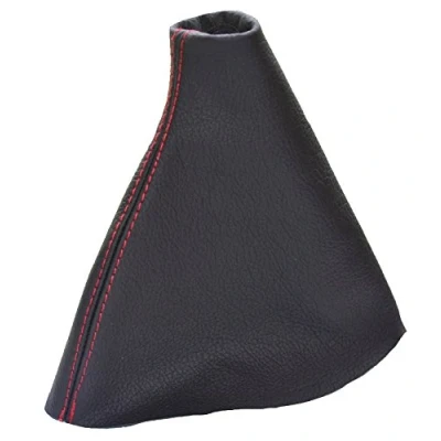 Image of The Tuning Shop Ltd for Citroen Dispatch II 2007 2014 Gear Stick Gaiter Black Genuine Leather Red Stitching
