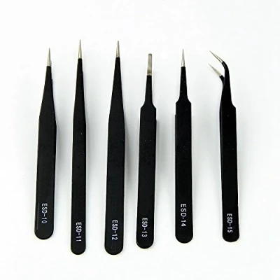 Image of DSYJ 6PCS Precision Tweezers Set, ESD Anti Static Stainless Steel Tweezers, Non Magnetic Curved Electronics Kit for Jewelry, Craft,