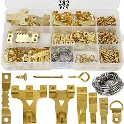 Image of HAUSPROFI 282pcs Picture Hooks for Hard Walls, Hanging Kit Frame Fixing, Assorted Hanger Set with 62 Steel Hooks, 30 Sawtooth Hangers, D Ring, Wire, Nails, Screws