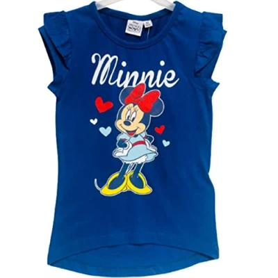 Image of Disney Minnie Mouse Girls T Shirt Top Kids Short Sleeve Tee Tops Summer (4 Years, Blue Top)