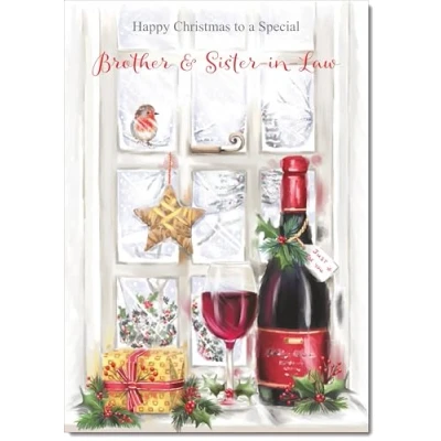 Image of doodlecards Brother and Sister in Law Christmas Card Red Wine Bottle Medium Size for &amp; with Plain Envelope