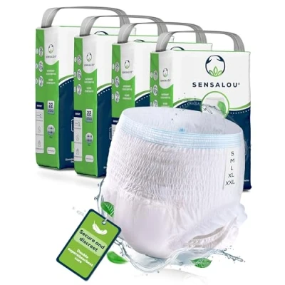 Image of Sensalou Adult Incontinence Pants for Men and Women Pull Up Maxi Dry Underwear Safe Leak Protection from Weak Bladder Bed Wetting, Maternity Disposable Nappies 88 Pieces White, Extra Large