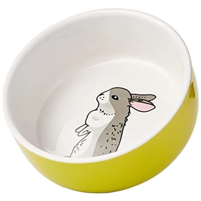 Image of Nobby Rodent Ceramic Bowl Rabbit Green/White Diameter 11 cm x 4.5 Pack of 1