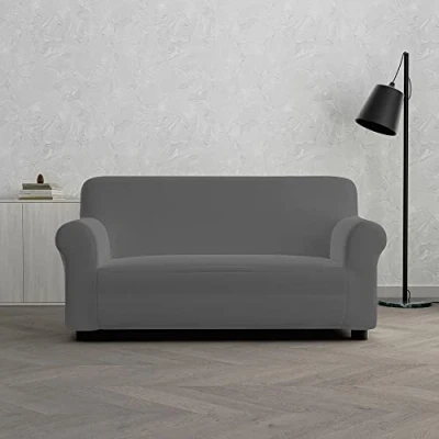 Image of Italian Bed Linen Dahlia elastic sofa cover, Dark Gray, 2 PLACES