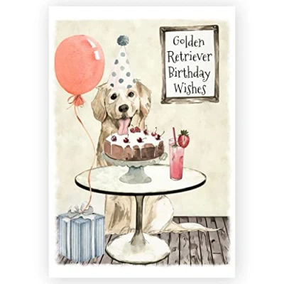 Image of Golden Retriever Dog Birthday Wishes Greetings Card
