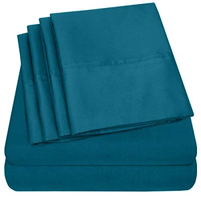 Image of Queen Sheets Teal 6 Piece 1500 Supreme Collection Fine Brushed Microfiber Deep Pocket Sheet Set Bedding 2 Extra Pillow Cases, Great Value, Queen,