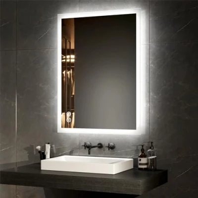 Image of EMKE LED Bathroom Vanity Mirror Thin Wall Mounted Makeup with Shaver Socket, Bluetooth Speaker, Lights, Touch Switch, Demister Pad Waterproof IP44 80x60cm (800 x 600 35 mm)
