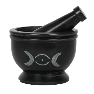 Image of Enchanting Black &amp; White Soap Stone Triple Moon Pestle Mortar 9cm x (1 Pc.) Distinct, Durable Elegant Design Perfect for Kitchen Decor