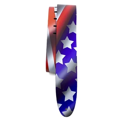 Image of Perri&#039;s Leathers Ltd. Guitar Strap Direct To Leather USA Flag Adjustable For Acoustic/Bass/Electric Guitars Made in Canada (P25DTL 11044)