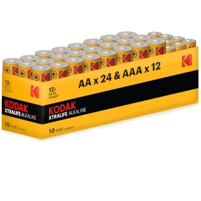 Image of Kodak Xtralife AA &amp; AAA Alkaline Batteries, Value Mixed Combo 36 Pack, 1.5v Double A Triple Battery Bundle, 10 Year Shelf Life (24 Count AA, 12 AAA)