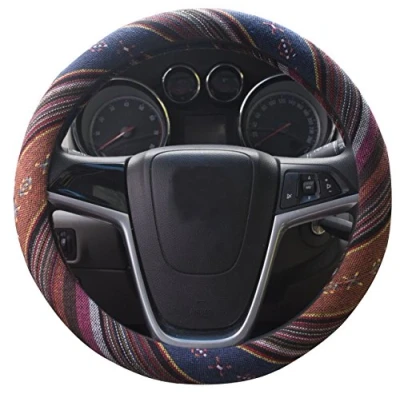 Image of Mayco Bell 2018 Ethnic Style Coarse Flax Cloth Automotive Steering Wheel Cover Anti Slip and Sweat Absorption Auto Car Wrap (F)