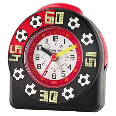 Image of JACQUES FAREL ACW 31 Boys’ Analogue Quartz 3D Football Alarm Clock in Black and Red, Silent Movement, Snooze Function