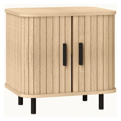 Image of HOMCOM Bedside Table, Nordic Side Table with Roller Shutter Style Sliding Doors and Metal Legs for Bedroom, Living Room, Oak Tone