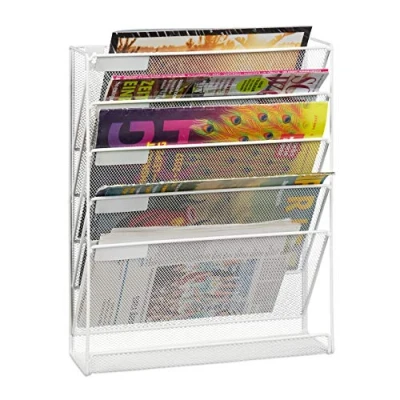 Image of Relaxdays Newspaper Stand, Metal, White, 40.5 x 32.5 10.5 cm