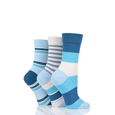 Image of 3 Pair Celestial Gentle Bamboo Socks with Smooth Toe Seams in Plains and Stripes Ladies 4 8 SOCKSHOP