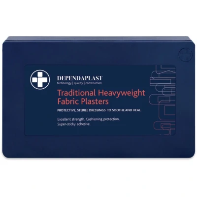 Image of Dependaplast Fabric PlastersTraditional Heavyweight Extra Cushioning and Physical Protection Heavy Elastic Super Sticky Zinc Oxide Adhesive Assorted Plastic Box of 120